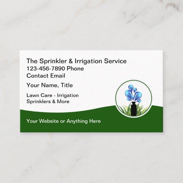 Lawn Care Sprinklers And Irrigation Business Card (Front)