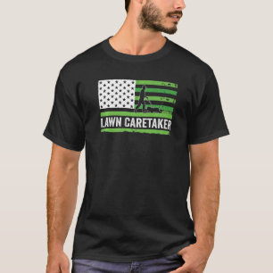 Lawn Care Taker Us Flag Lawn Mower T-Shirt
