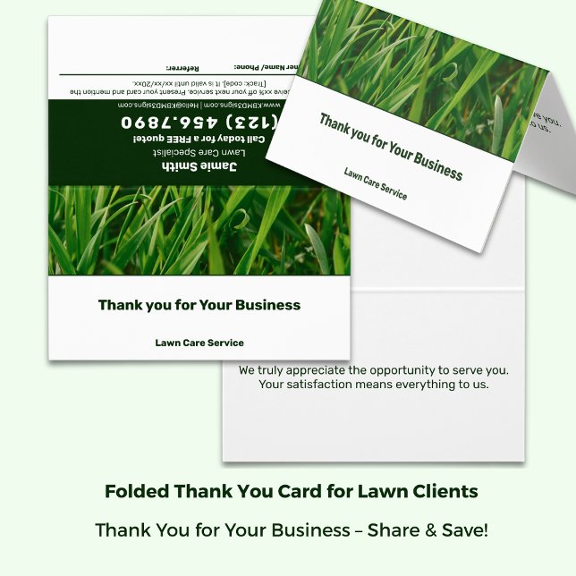 Lawn Care Thank You Referral Card Text-Only (Lawn Care Thank You Referral Card Text-Only - Green & White; Folded size 3.5x2 Inch)