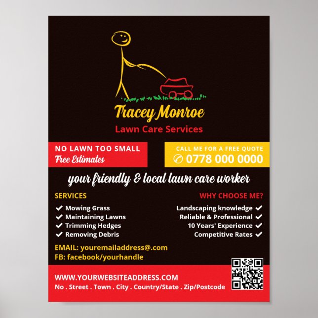 Lawn Care Worker, Lawn Care Services Poster (Front)