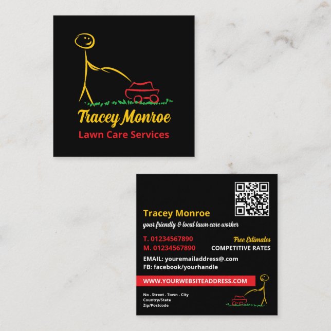 Lawn Care Worker, Lawn Care Services Square Business Card (Front/Back)