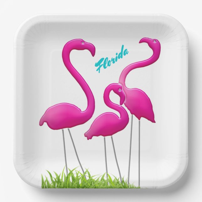 Lawn Flamingoes Florida Party Paper Plates (Front)