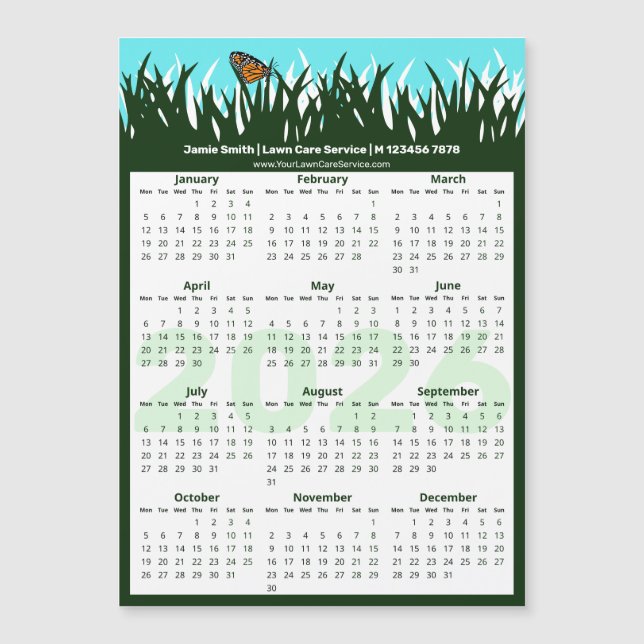 Lawn & Garden Maintenance Magnetic 2026 Calendar (Front)