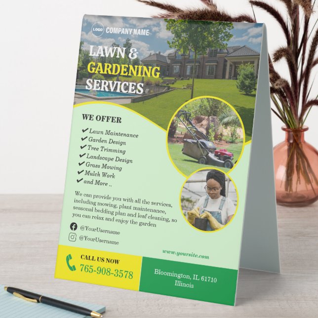 Lawn & Gardening Services Table Tent Sign (In SItu (Table))