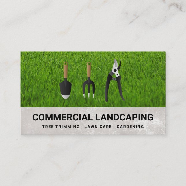 Lawn Grass | Gardening Tools Business Card (Front)