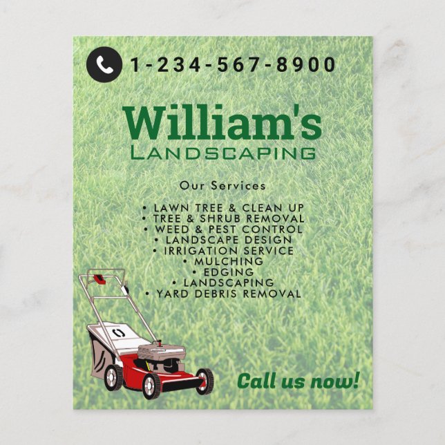 Lawn Grass Mowing Cutting Services, Lawn Care Flyer (Front)