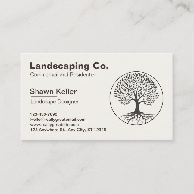 Lawn & Landscaping Cream/Brown Business Card (Front)