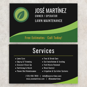 Lawn Maintenance Black Green  Business Card