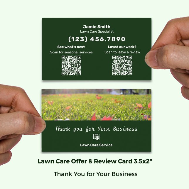 Lawn Maintenance Review & Thank You Combo Business Card (Lawn Maintenance Review & Thank You Combo Business Card; Size: 3.5x2 Inch Landscape Format)