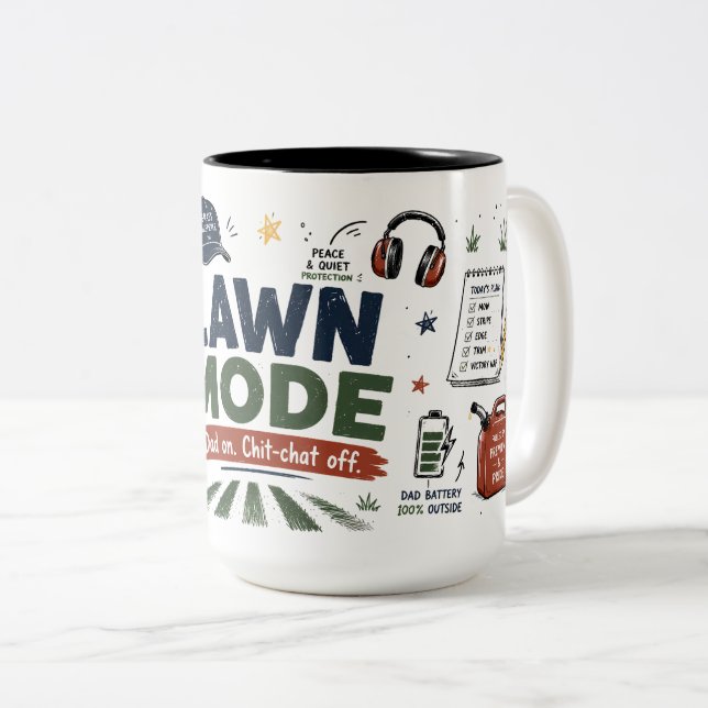 Lawn Mode Dad On Chit Chat Off Funny Mug (Front Right)