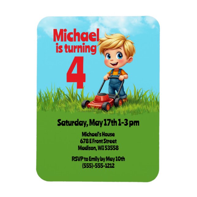 Lawn Mower Birthday Party Magnet (Vertical)