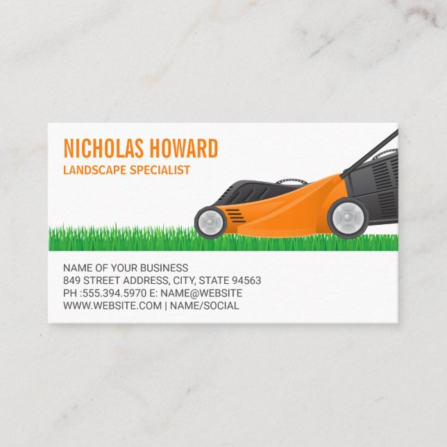 Lawn Mower Cutting Grass Business Card (Front)