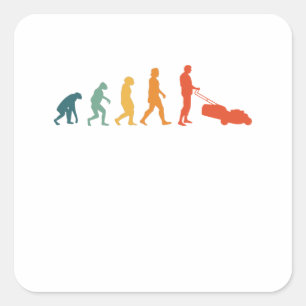 Lawn Mower Evolution Retro Gardener Mowing Square Sticker
