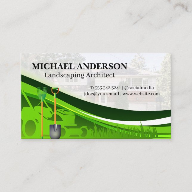 Lawn Mower Garden Tools | Residential Landscape Business Card (Front)