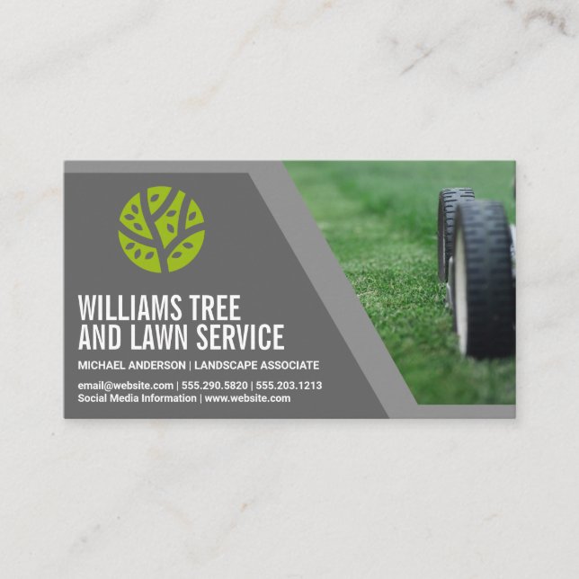Lawn Mower | Grass Cutting | Landscape Logo Business Card (Front)