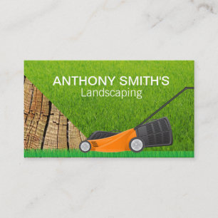 Lawn Mower Grass Wood Landscaping Business Card