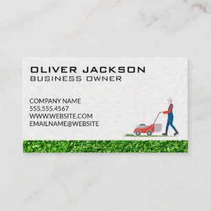 Lawn Mower Guy Cutting Grass   Gardener Business Card
