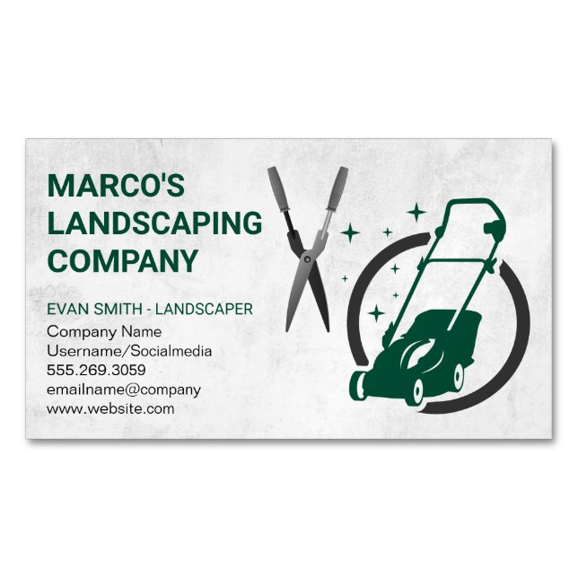 Lawn Mower | Hedge Clippers Magnetic Business Card (Front)