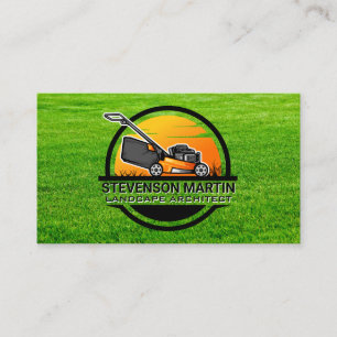 Lawn Mower Landscaping Logo Grass Background Business Card