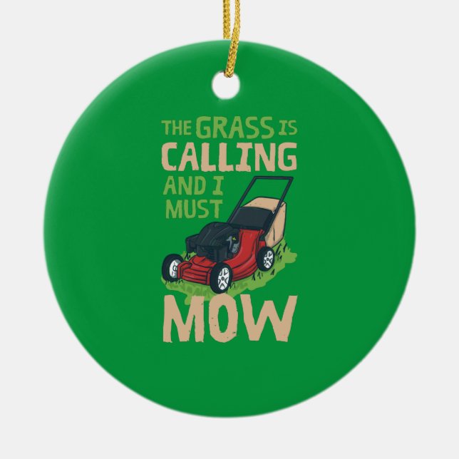 Lawn Mower Lawn Care Ceramic Tree Decoration (Front)