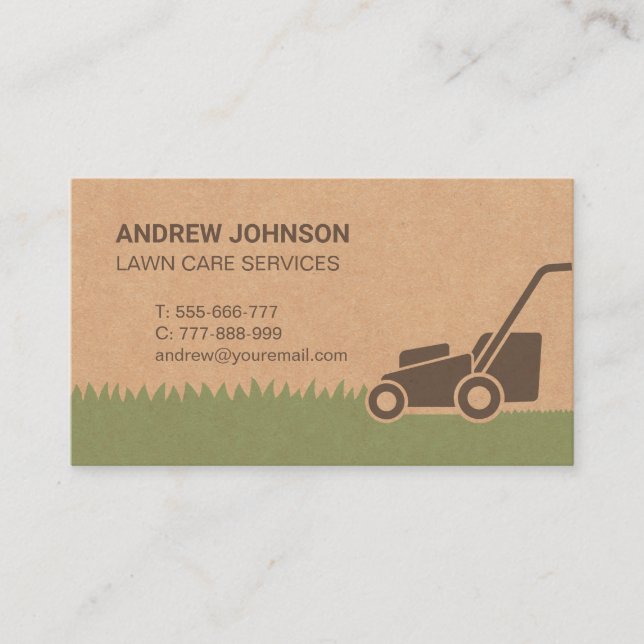 Lawn Mower Lawn Care Faux Paper Texture Business Card (Front)
