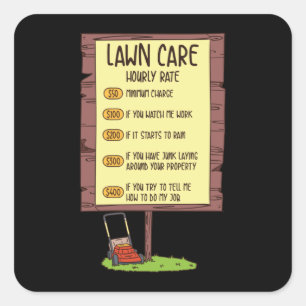 Lawn Mower - Lawn Care Hourly Rate Square Sticker