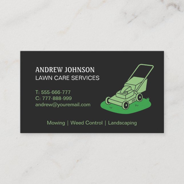 Lawn Mower Logo, Professional Lawn Mowing Business Card (Front)