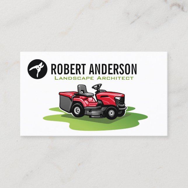 Lawn Mower on Grass | Hedge Trimmer Business Card (Front)