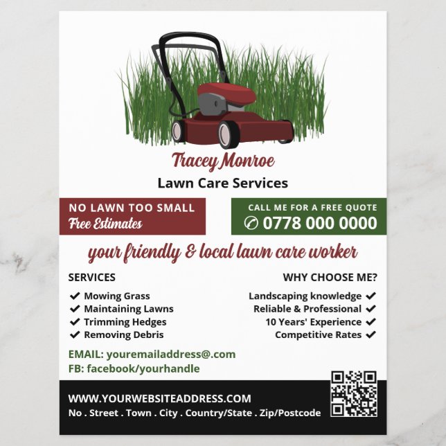 Lawn-Mower on Grass, Lawn Care Services Flyer (Front)