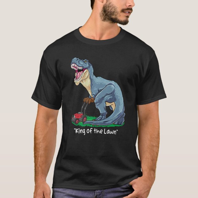 Lawn Mower Rex  Mowing Dinosaur Gardener Tractor T-Shirt (Front)