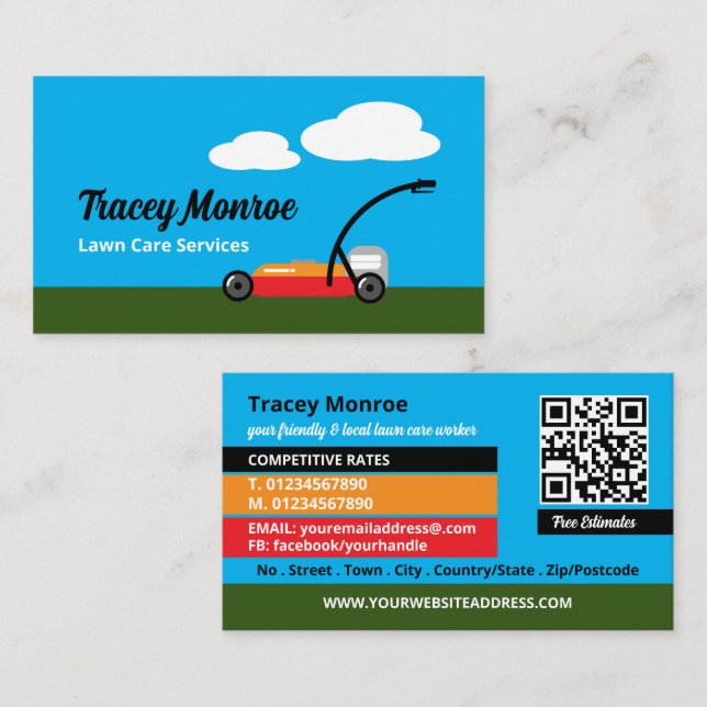 Lawn-Mower Scene, Lawn Care Services Business Card (Front/Back)