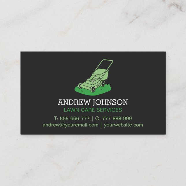 Lawn Mower Silhouette Logo Lawn Mowing Services Business Card (Front)