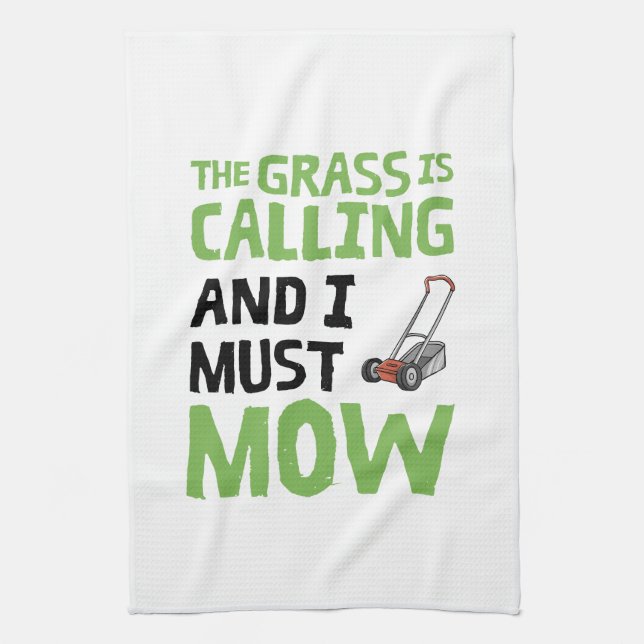 Lawn Mower - The Grass Is Calling and I Must Mow  Tea Towel (Vertical)
