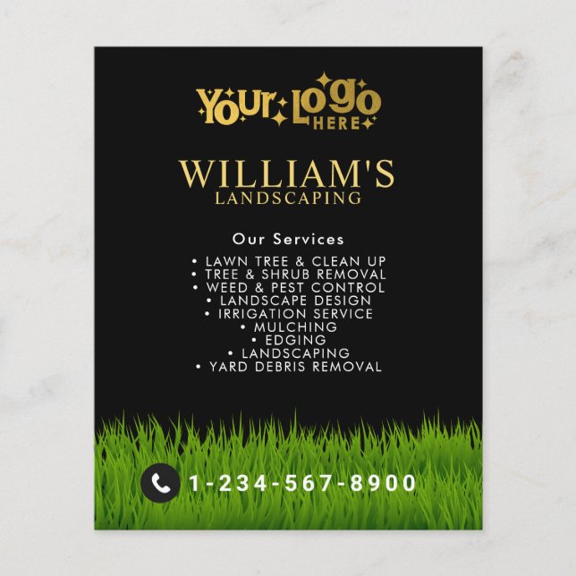 Lawn Mowing Cutting Services, Lawn Care Gold Logo Flyer (Front)
