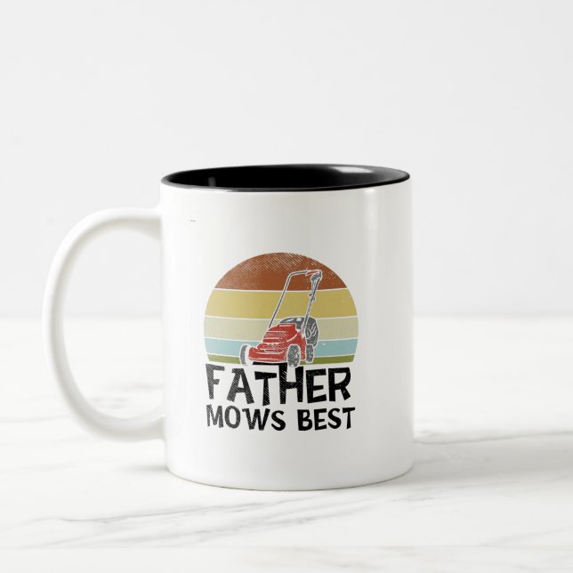 Lawn Mowing - Father Mows Best Two-Tone Coffee Mug (Left)