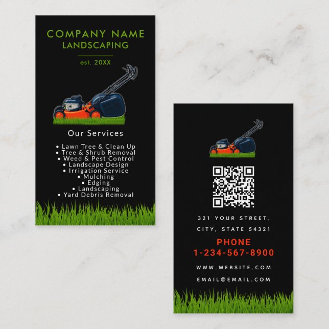 Lawn Mowing Landscaping Garden Lawn Care Black Business Card (Front/Back)