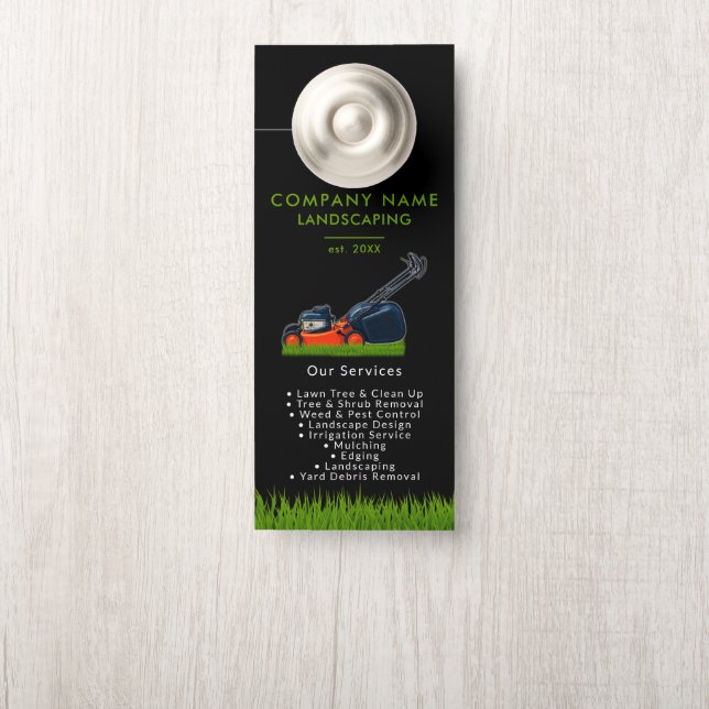 Lawn Mowing Landscaping Garden Lawn Care Black Door Hanger (On Knob)