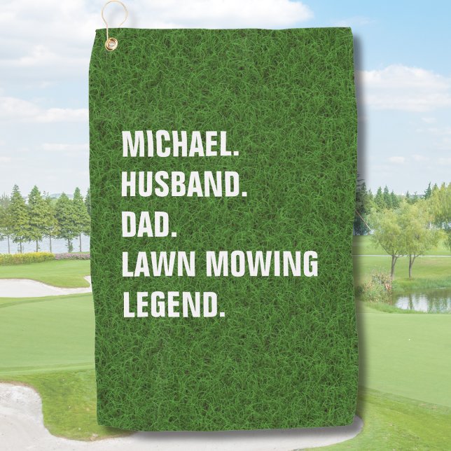 Lawn Mowing Legend Funny Personalised  Golf Towel (Add name to personalize. Other  text is also editable)