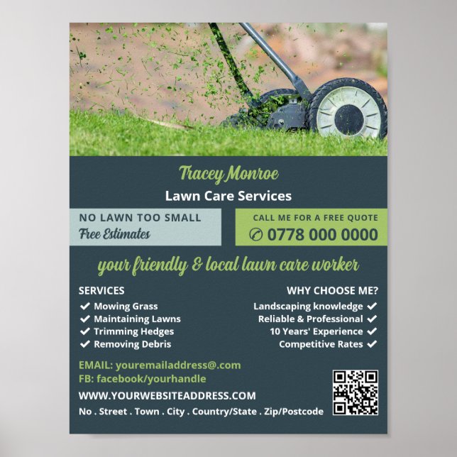 Lawn-Mowing Scene, Lawn Care Services Poster (Front)