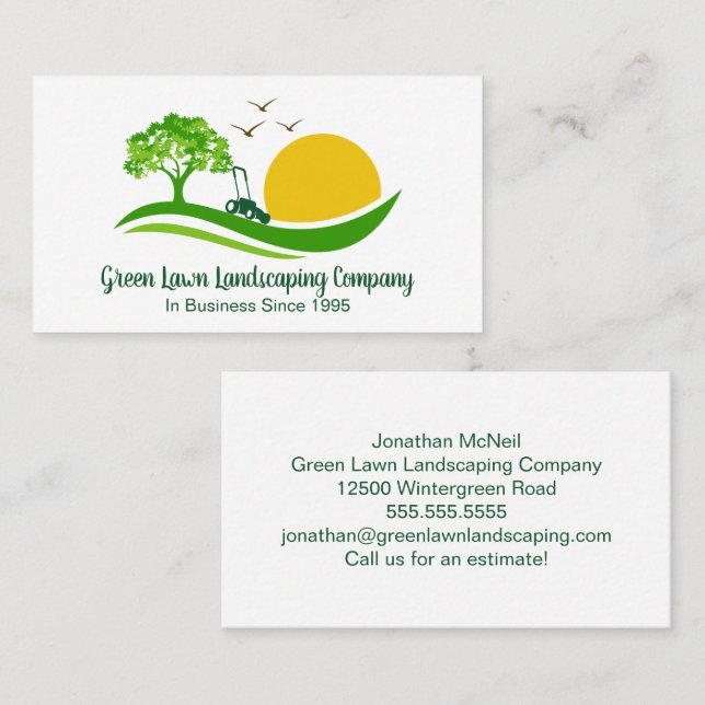 Lawn Mowing Services Cute Landscaping Sun Business Card (Front/Back)