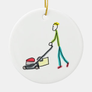 Lawn Mowing Stickman Ceramic Tree Decoration