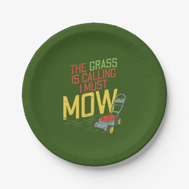 Lawn Mowing - The Grass is calling Paper Plate (Front)
