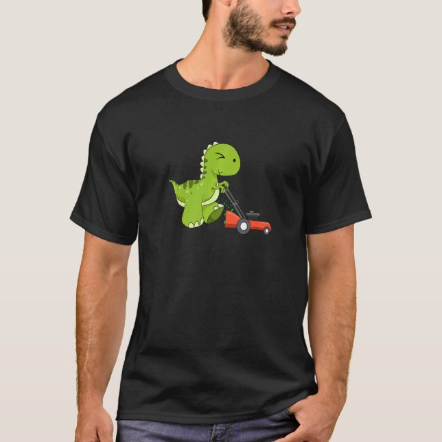 Lawn Protector Mower Dinosaur Gardener Dino Lawn M T-Shirt (Front)