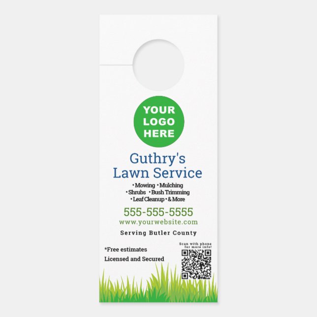 Lawn Service Add Your Own Custom Logo Door Hanger (Front)