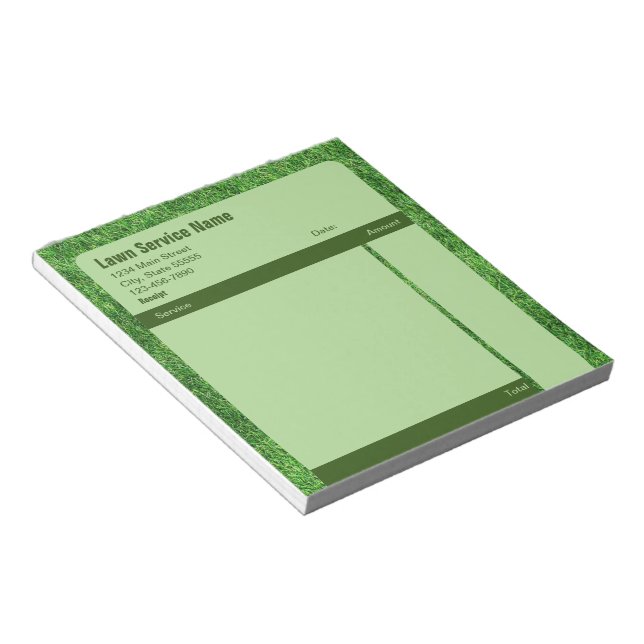 Lawn Service Green Business Sales Receipt Form Notepad (Angled)