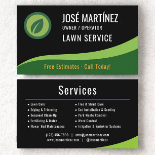 Lawn Service Landscaping Mowing Black Green  Business Card