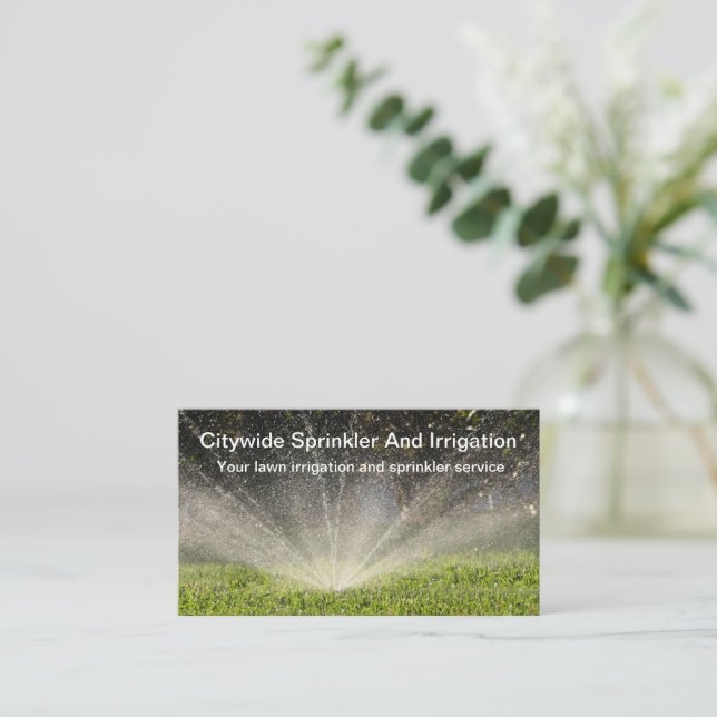 Lawn Sprinkler And Irrigation Services Business Card (Standing Front)