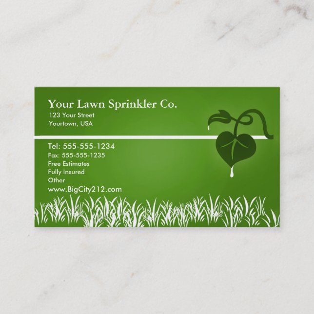 Lawn Sprinkler editable business card (Front)