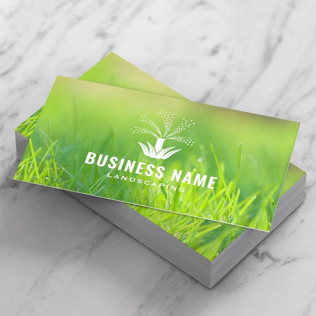 Lawn Sprinkler Irrigation System Green Landscaping Business Card (Creator Uploaded)