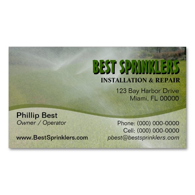 Lawn Sprinkler / Landscaping Business Card Magnet (Front)